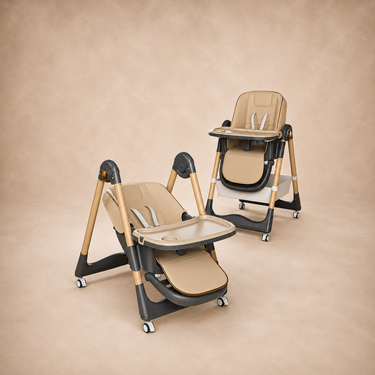 Luxe Verstelbare Kinderstoel Beige - zijkant